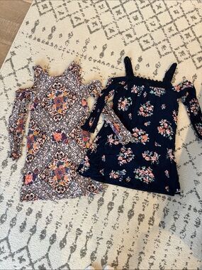Xhilaration Navy Floral Cold-Shoulder Camisole with Multicolor Floral Dress